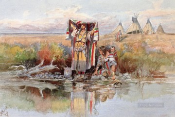 Chica de agua 1895 Charles Marion Russell Indios Americanos Pinturas al óleo
